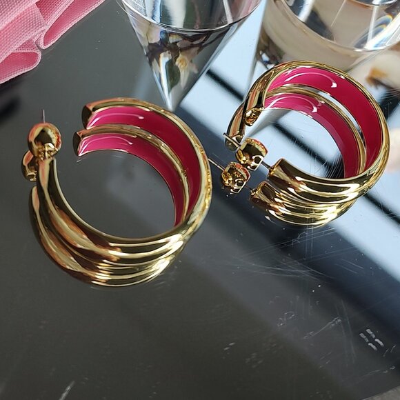 Gorjana Earrings Paseo Enamel Hoops Pink 18K Gold Plated - Picture 4 of 14